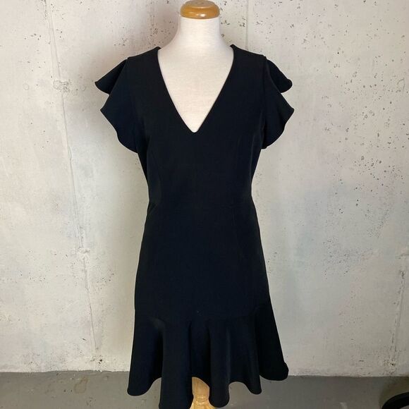 #140 MILLY Black Flutter Sleeve Cocktail Dress - Picture 5 of 9